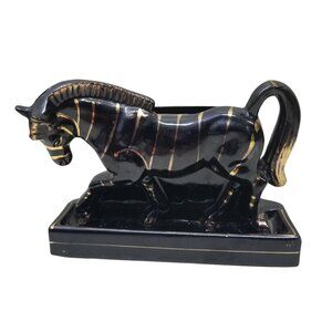 Zebra Stallion Horse Black Gold Planter Home‎ Decor MCM Japan Vintage